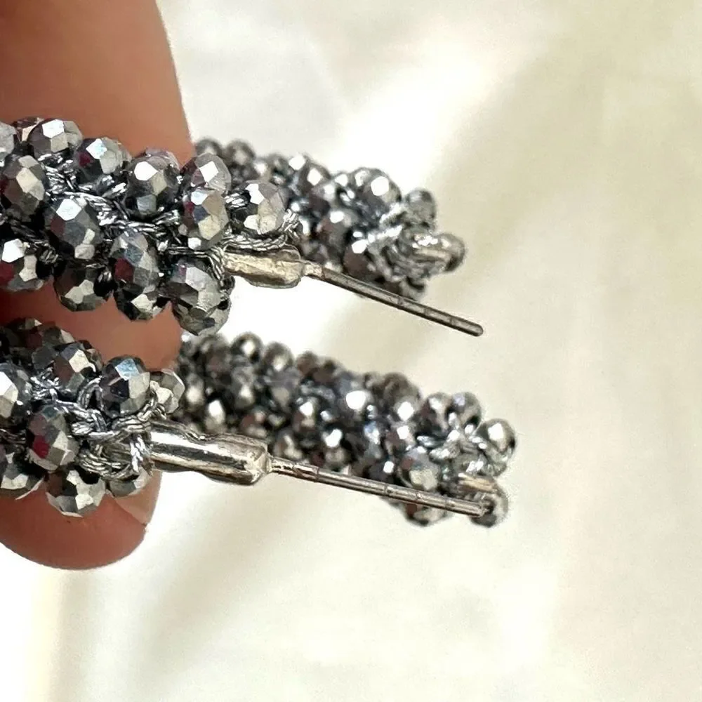 Silver beaded hoop earrings